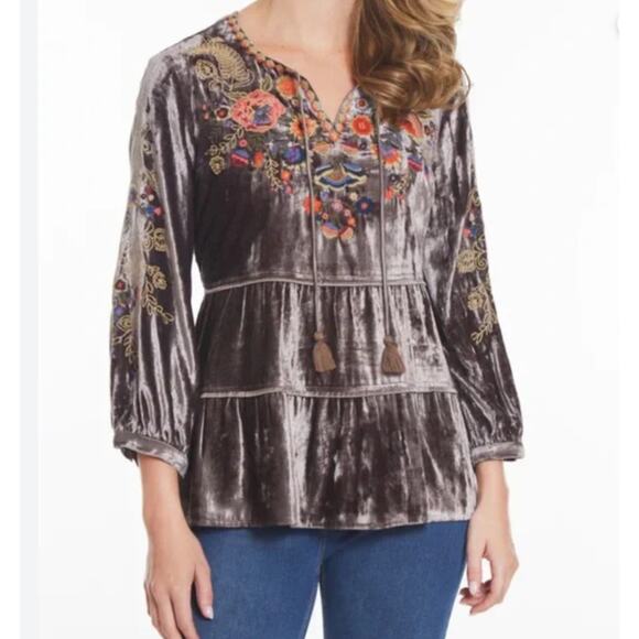 John Mark Velvet Embroidered‎ Top NWT size XL - Picture 1 of 8
